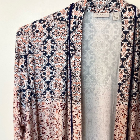 LOGO by Lori Goldstein QVC Open Front Mixed Print Duster - Blue/Pink - L - Picture 2 of 10